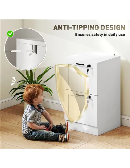 HOMCOM 2-Drawer Filing Cabinet with Lock - White