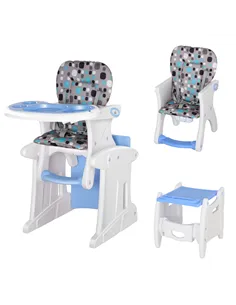 HOMCOM 2 in 1 Convertible Baby High Chair Toddler Table Chair Infant Feeding Seat Removable Food Tray Safety Harness Blue
