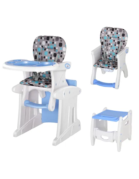 HOMCOM 2 in 1 Convertible Baby High Chair Toddler Table Chair Infant Feeding Seat Removable Food Tray Safety Harness Blue