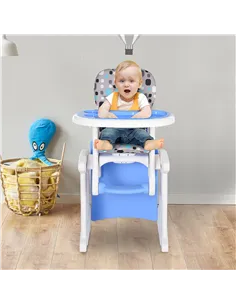 HOMCOM 2 in 1 Convertible Baby High Chair Toddler Table Chair Infant Feeding Seat Removable Food Tray Safety Harness Blue 2
