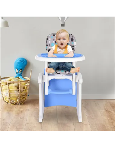 HOMCOM 2 in 1 Convertible Baby High Chair Toddler Table Chair Infant Feeding Seat Removable Food Tray Safety Harness Blue