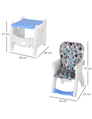 HOMCOM 2 in 1 Convertible Baby High Chair Toddler Table Chair Infant Feeding Seat Removable Food Tray Safety Harness Blue
