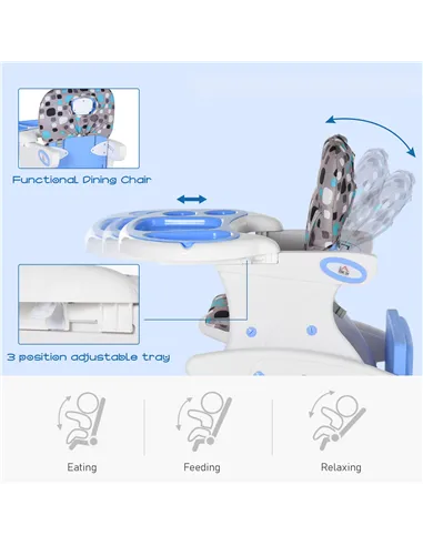 HOMCOM 2 in 1 Convertible Baby High Chair Toddler Table Chair Infant Feeding Seat Removable Food Tray Safety Harness Blue