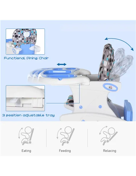 HOMCOM 2 in 1 Convertible Baby High Chair Toddler Table Chair Infant Feeding Seat Removable Food Tray Safety Harness Blue