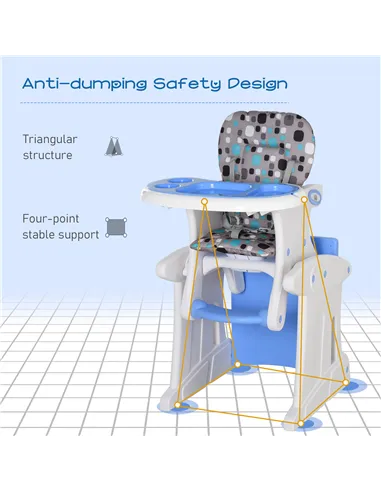 HOMCOM 2 in 1 Convertible Baby High Chair Toddler Table Chair Infant Feeding Seat Removable Food Tray Safety Harness Blue