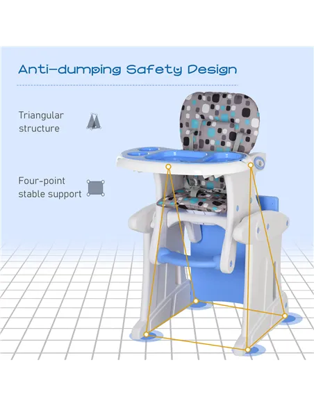 HOMCOM 2 in 1 Convertible Baby High Chair Toddler Table Chair Infant Feeding Seat Removable Food Tray Safety Harness Blue