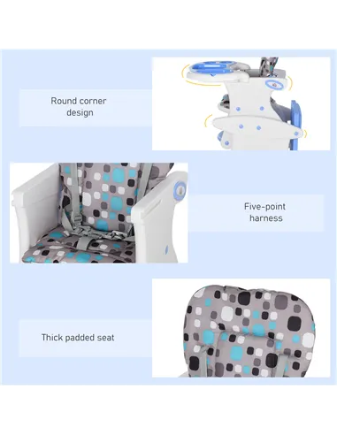 HOMCOM 2 in 1 Convertible Baby High Chair Toddler Table Chair Infant Feeding Seat Removable Food Tray Safety Harness Blue