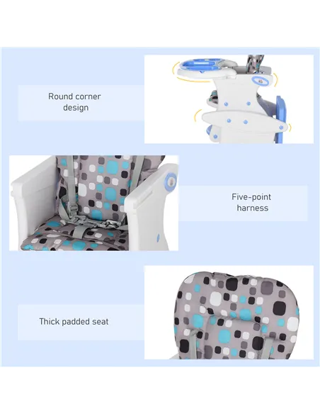 HOMCOM 2 in 1 Convertible Baby High Chair Toddler Table Chair Infant Feeding Seat Removable Food Tray Safety Harness Blue