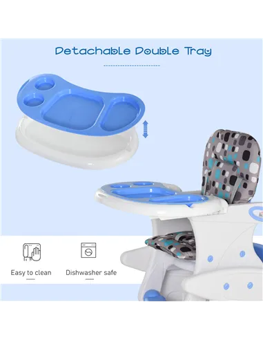 HOMCOM 2 in 1 Convertible Baby High Chair Toddler Table Chair Infant Feeding Seat Removable Food Tray Safety Harness Blue