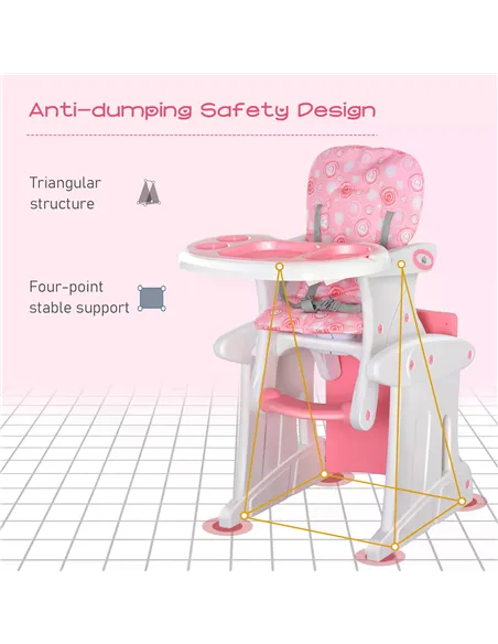 HOMCOM HDPE 3-in-1 Baby Booster High Chair Pink