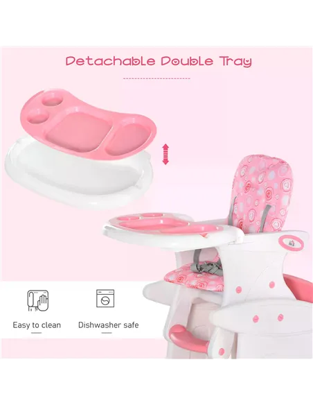 HOMCOM HDPE 3-in-1 Baby Booster High Chair Pink
