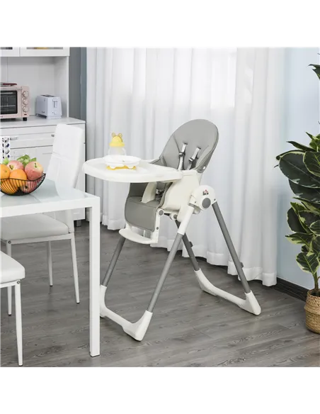 HOMCOM Foldable Baby High Chair Convertible Feeding Chair Height Adjustable with Adjustable Backrest Footrest and Removable Tray
