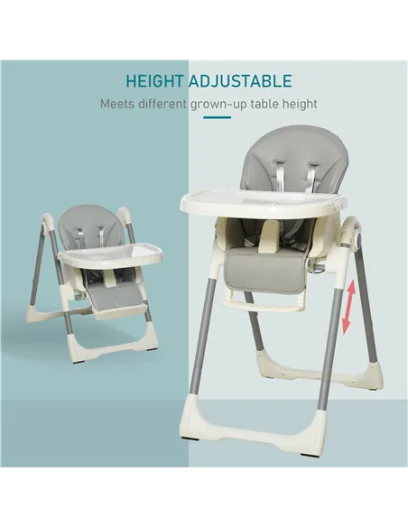 HOMCOM Foldable Baby High Chair Convertible Feeding Chair Height Adjustable with Adjustable Backrest Footrest and Removable Tray