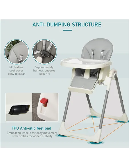 HOMCOM Foldable Baby High Chair Convertible Feeding Chair Height Adjustable with Adjustable Backrest Footrest and Removable Tray