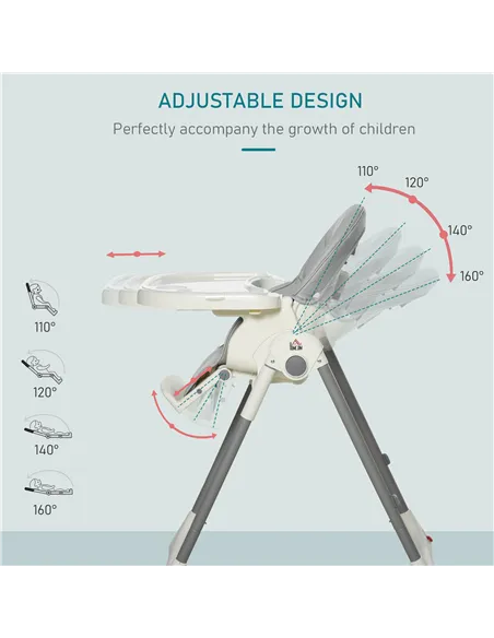 HOMCOM Foldable Baby High Chair Convertible Feeding Chair Height Adjustable with Adjustable Backrest Footrest and Removable Tray