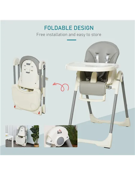 HOMCOM Foldable Baby High Chair Convertible Feeding Chair Height Adjustable with Adjustable Backrest Footrest and Removable Tray