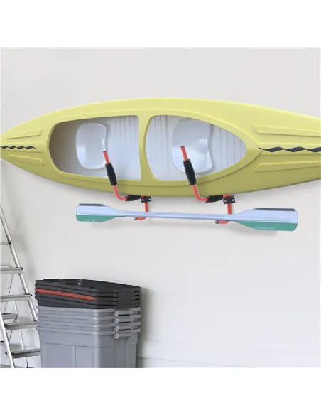 HOMCOM Kayak Canoe Heavy Duty Wall Mounted Storage Holder Rack Heavy Duty Storing Hangers Red