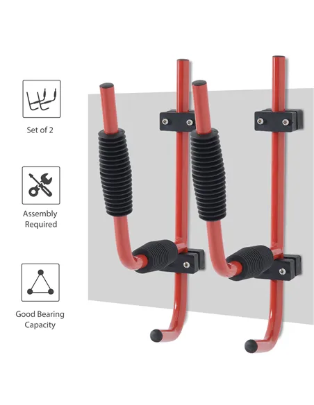 HOMCOM Kayak Canoe Heavy Duty Wall Mounted Storage Holder Rack Heavy Duty Storing Hangers Red