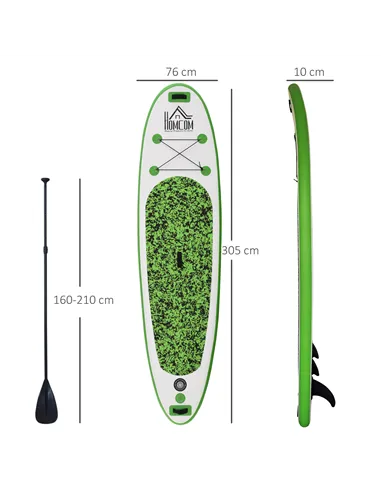 HOMCOM Inflatable Stand Up Paddle Board, 10' x 30" x 4", Non-Slip SUP, with ISUP Accessories, Hand Pump, 3 Fins, Adj Paddle for 