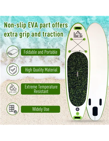 HOMCOM Inflatable Stand Up Paddle Board, 10' x 30" x 4", Non-Slip SUP, with ISUP Accessories, Hand Pump, 3 Fins, Adj Paddle for 