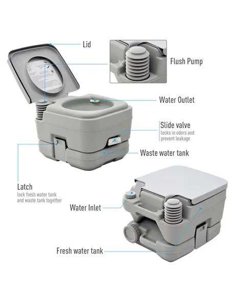 HOMCOM 10L Portable Toilet for Adults, Outdoor Camping Toilet with 2 Detachable Tanks & Push-button Operation, Compact Outdoor T