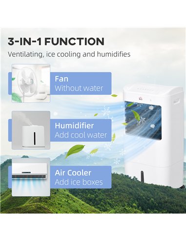 HOMCOM Portable Air Cooler with 15 Litre Water Tank, Oscillation, LED Display, Remote Control, 7.5 Hour Timer, Evaporative Air C