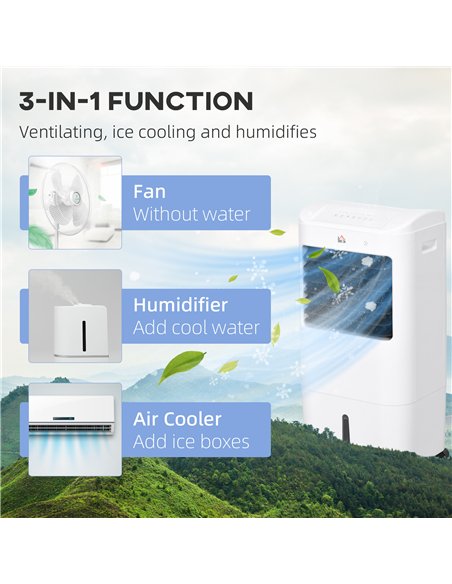 HOMCOM Portable Air Cooler with 15 Litre Water Tank, Oscillation, LED Display, Remote Control, 7.5 Hour Timer, Evaporative Air C