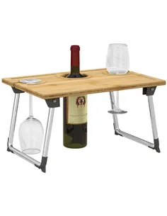 HOMCOM Portable Bamboo Top Wine and Glass Picnic Table