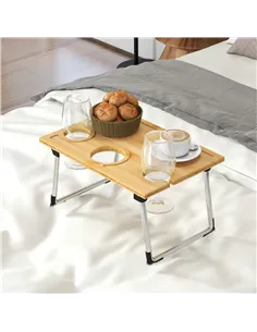 HOMCOM Portable Bamboo Top Wine and Glass Picnic Table 2