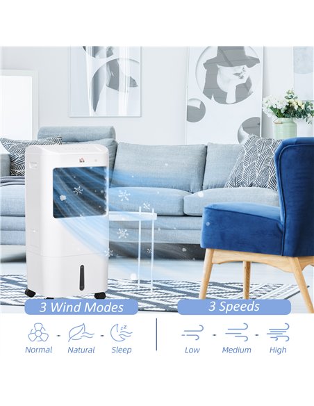 HOMCOM Portable Air Cooler with 15 Litre Water Tank, Oscillation, LED Display, Remote Control, 7.5 Hour Timer, Evaporative Air C
