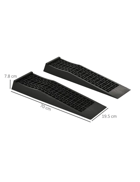 HOMCOM Pair of 2 Low Entrance Plastic Curb Ramps Anti-Slip Surface 3 Ton Capacity Garage Workshop Cars SUVs Small Vans