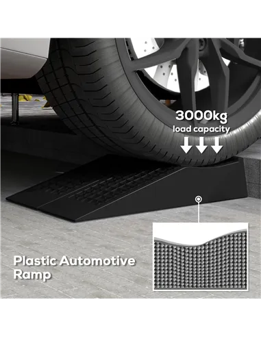 HOMCOM Pair of 2 Low Entrance Plastic Curb Ramps Anti-Slip Surface 3 Ton Capacity Garage Workshop Cars SUVs Small Vans