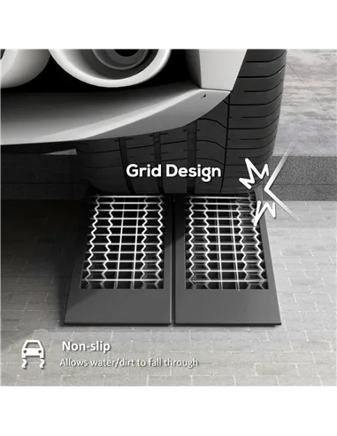 HOMCOM Pair of 2 Low Entrance Plastic Curb Ramps Anti-Slip Surface 3 Ton Capacity Garage Workshop Cars SUVs Small Vans