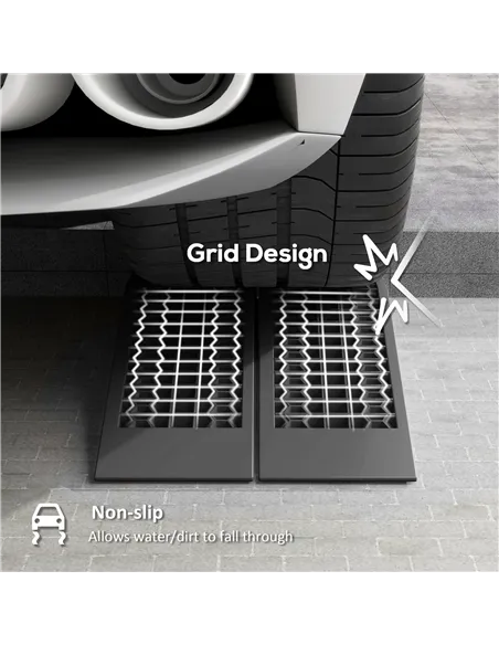 HOMCOM Pair of 2 Low Entrance Plastic Curb Ramps Anti-Slip Surface 3 Ton Capacity Garage Workshop Cars SUVs Small Vans