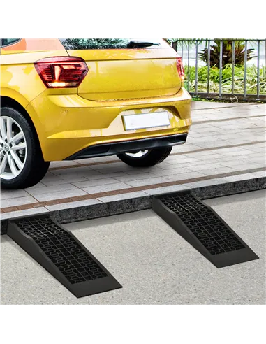 HOMCOM Pair of 2 Low Entrance Plastic Curb Ramps Anti-Slip Surface 3 Ton Capacity Garage Workshop Cars SUVs Small Vans
