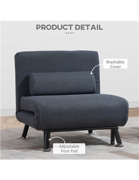 HOMCOM Linen Chair Bed, 3-in-1 Convertible Sleeper Chair with Adjustable Backrest, Pillow, for Living Room, Bedroom, Dark Grey