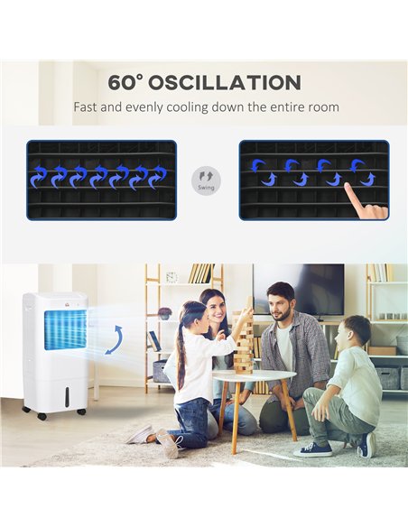 HOMCOM Portable Air Cooler with 15 Litre Water Tank, Oscillation, LED Display, Remote Control, 7.5 Hour Timer, Evaporative Air C