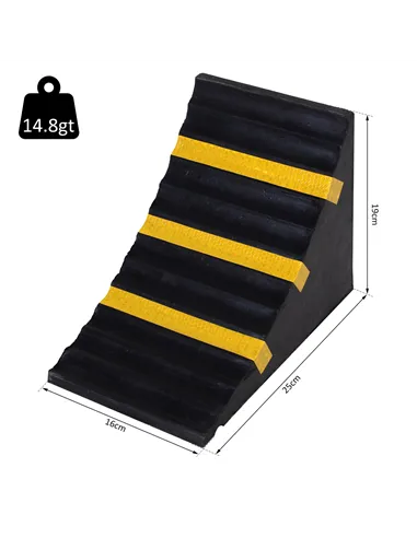 HOMCOM 2 PCs Rubber Wheel Chocks Heavy Duty Blocks for Vehicles, Cars, Caravan, Trailer with Handle 25L x 16W x 19H cm