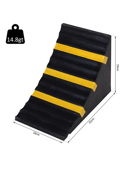 HOMCOM 2 PCs Rubber Wheel Chocks Heavy Duty Blocks for Vehicles, Cars, Caravan, Trailer with Handle 25L x 16W x 19H cm