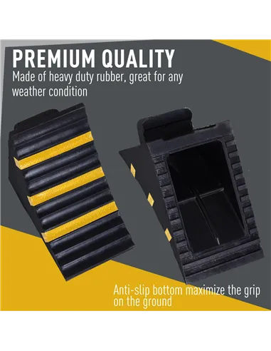 HOMCOM 2 PCs Rubber Wheel Chocks Heavy Duty Blocks for Vehicles, Cars, Caravan, Trailer with Handle 25L x 16W x 19H cm
