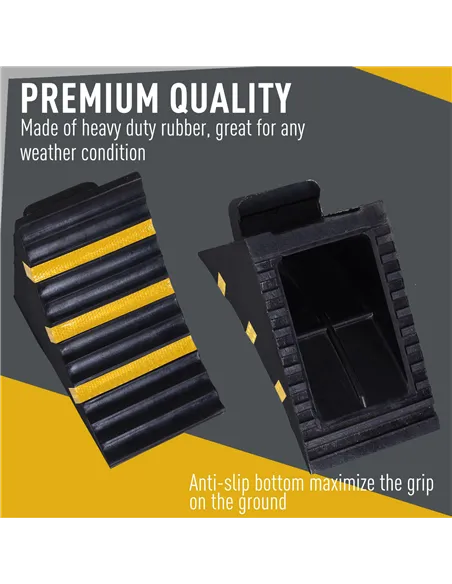 HOMCOM 2 PCs Rubber Wheel Chocks Heavy Duty Blocks for Vehicles, Cars, Caravan, Trailer with Handle 25L x 16W x 19H cm