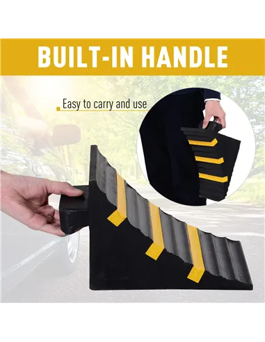 HOMCOM 2 PCs Rubber Wheel Chocks Heavy Duty Blocks for Vehicles, Cars, Caravan, Trailer with Handle 25L x 16W x 19H cm