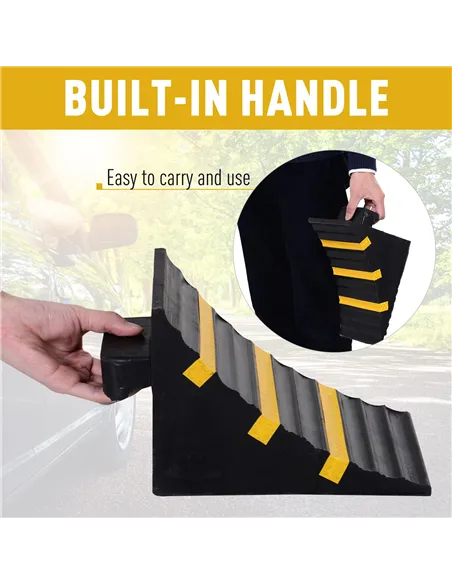 HOMCOM 2 PCs Rubber Wheel Chocks Heavy Duty Blocks for Vehicles, Cars, Caravan, Trailer with Handle 25L x 16W x 19H cm