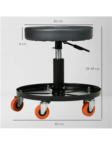 HOMCOM Workshop Stool, Pneumatic Adjustable Mechanic Stool, with Tool Tray, Wheels - Black
