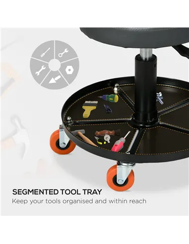 HOMCOM Workshop Stool, Pneumatic Adjustable Mechanic Stool, with Tool Tray, Wheels - Black