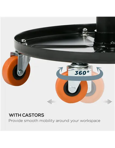 HOMCOM Workshop Stool, Pneumatic Adjustable Mechanic Stool, with Tool Tray, Wheels - Black