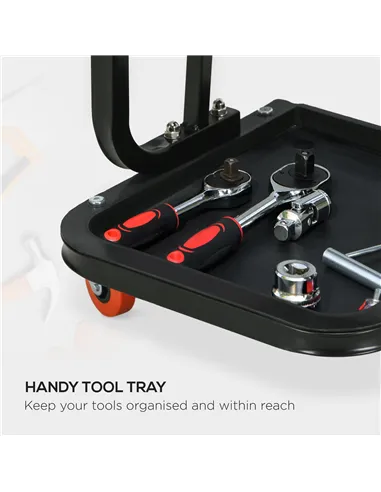 HOMCOM Workshop Stool, Rolling Machine Stool with 360° Swivel, Padded Seat, Tool Tray, Red