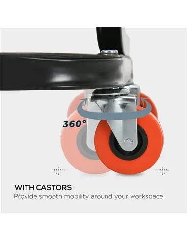 HOMCOM Workshop Stool, Rolling Machine Stool with 360° Swivel, Padded Seat, Tool Tray, Red