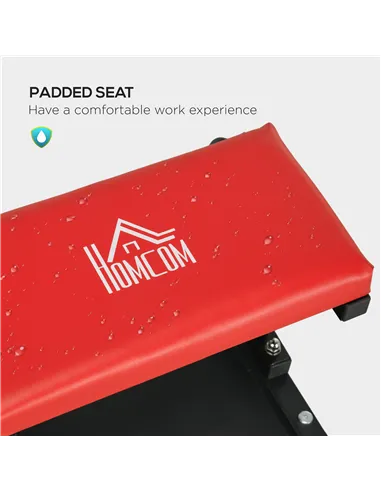 HOMCOM Workshop Stool, Rolling Machine Stool with 360° Swivel, Padded Seat, Tool Tray, Red