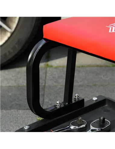 HOMCOM Workshop Stool, Rolling Machine Stool with 360° Swivel, Padded Seat, Tool Tray, Red